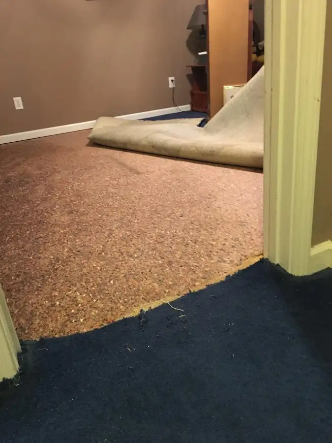 Carpet pad removal revealing water damage during Drying & Dehumidification in Gold Canyon